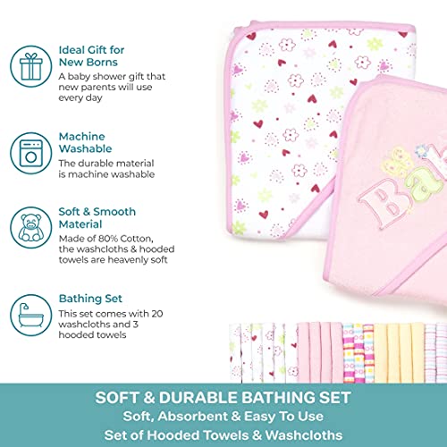 Image of Spasilk Bath Hooded Towels & Washcloths Set for Babies, 23-Piece Gift Set, Pink
