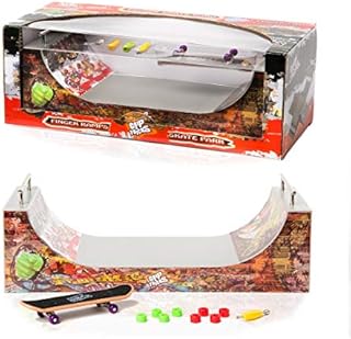 Grip and Tricks - Fingerboard Park Halfpipe with 1 Finger Skate 8 Extra Mini Fingerboards Wheels and 1 Mini Skateboard Tool - Finger Toy 11”x4.5”x4” for 6+ Years Old Kid