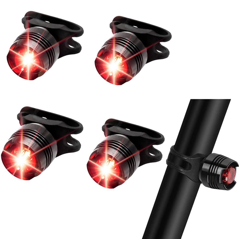 Rear Bike Tail Light Mini Strap-On LED Micro Bicycle Lights, 4PCS Mini Back Safety Bike Lights for Skateboard Kids Scooter MTB Rack, Waterproof & Easy to Install