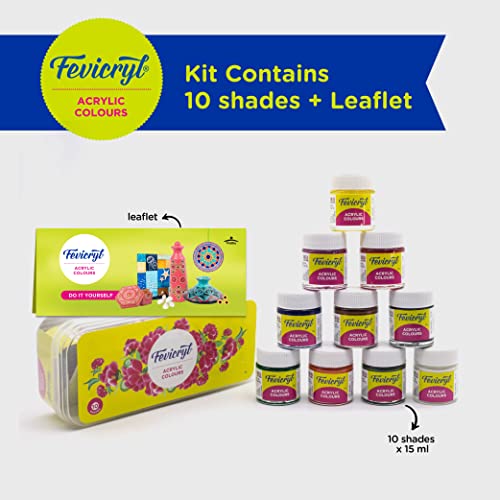 Image of PIDILITE Fevicryl Acrylic Colours Sunflower Kit (10 Colors x 15 ml) Fevicryl Acrylic Painting Color (White, 500ml)