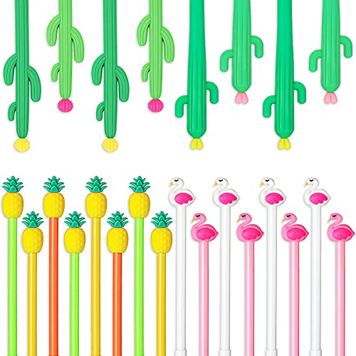 Taobary 24 Pieces Hawaiian Luau Ballpoint Pens Black Gel Ink Pens Cute Flamingo Pineapple Cactus Pen 0.5 Mm Rollerball Pen For Writing Students Kids Home Office School Supplies #TOP26