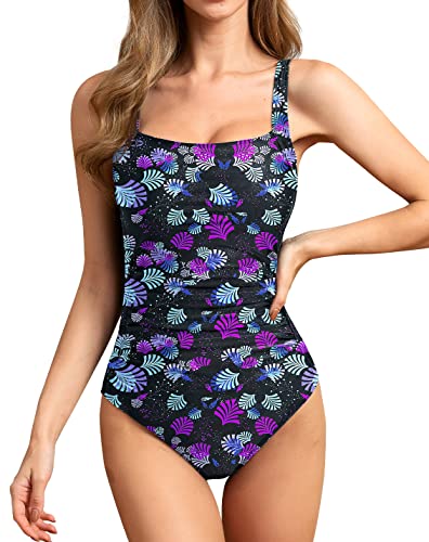 Image of Upopby Women's Vintage Padded Push up One Piece Swimsuits Tummy Control Bathing Suits Plus Size Swimwear