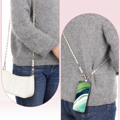 Image of Phone Lanyard, Phone Chain, Anti-Lost Phone Wrist Strap - Double Phone Chains Hand Charm With Aesthetic Pearl Beaded Design - Cute Decoration for Keychain, Wallet, and Camera
