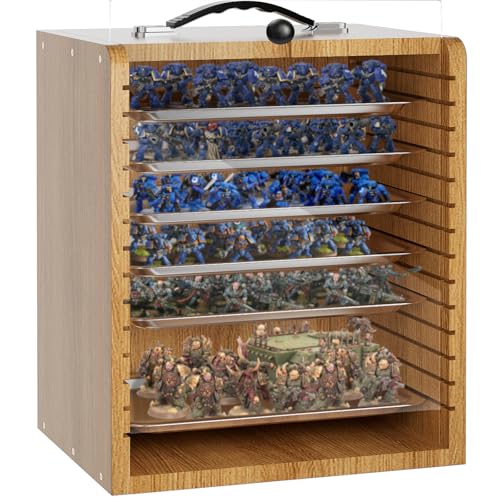 WELIDAY Estojo de armazenamento em miniatura para miniaturas colecionáveis, vitrines de madeira com 6 bandejas, estojo de transporte de miniaturas (marrom)