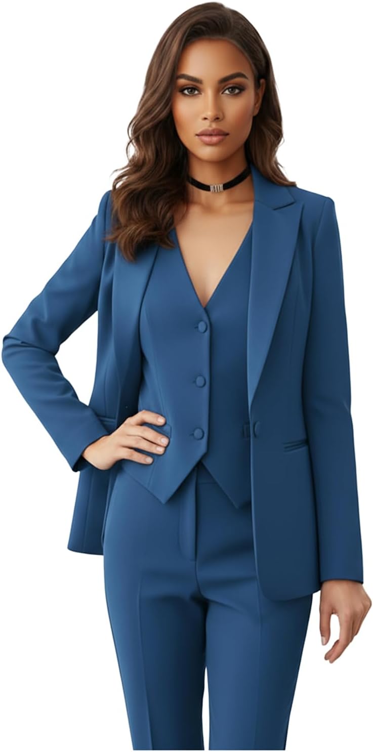 Women's Suiting Pantsuit 3 Piece Set Black Wedding Business Office Casual Pant Suits