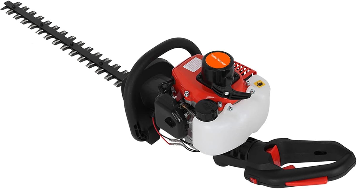 Cordless Hedge Trimmer, Gas Powered Bush Trimmer Kit with 24 Inch Double-Edged Steel Blade 26cc Handheld Bush Shrub Trimmer with Double Side Blade Suitable for Home Yard Garden Red