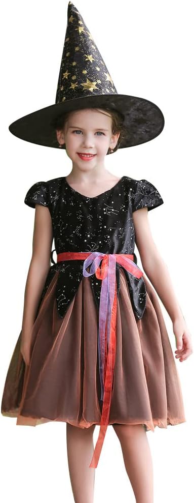 Amazon Co Jp 魔女 ドレス ハロウィン 仮装 子供 女の子 魔女 衣装 コスプレ 帽子付き 魔法使い マジック かわいい キッズコスチューム 魔法師 ウィッチ 巫女 ワンピース イベント クリスマス 公演服 舞台劇 演出服 学園祭 文化祭 おもちゃ