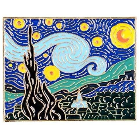 Fopytu Van Gogh Paintings Brooch Starry Sky Moon Night Artwork Brooches Romantic Village Tree Pin Badges for Clothing Bags Accessory Diy Crafts Cover
