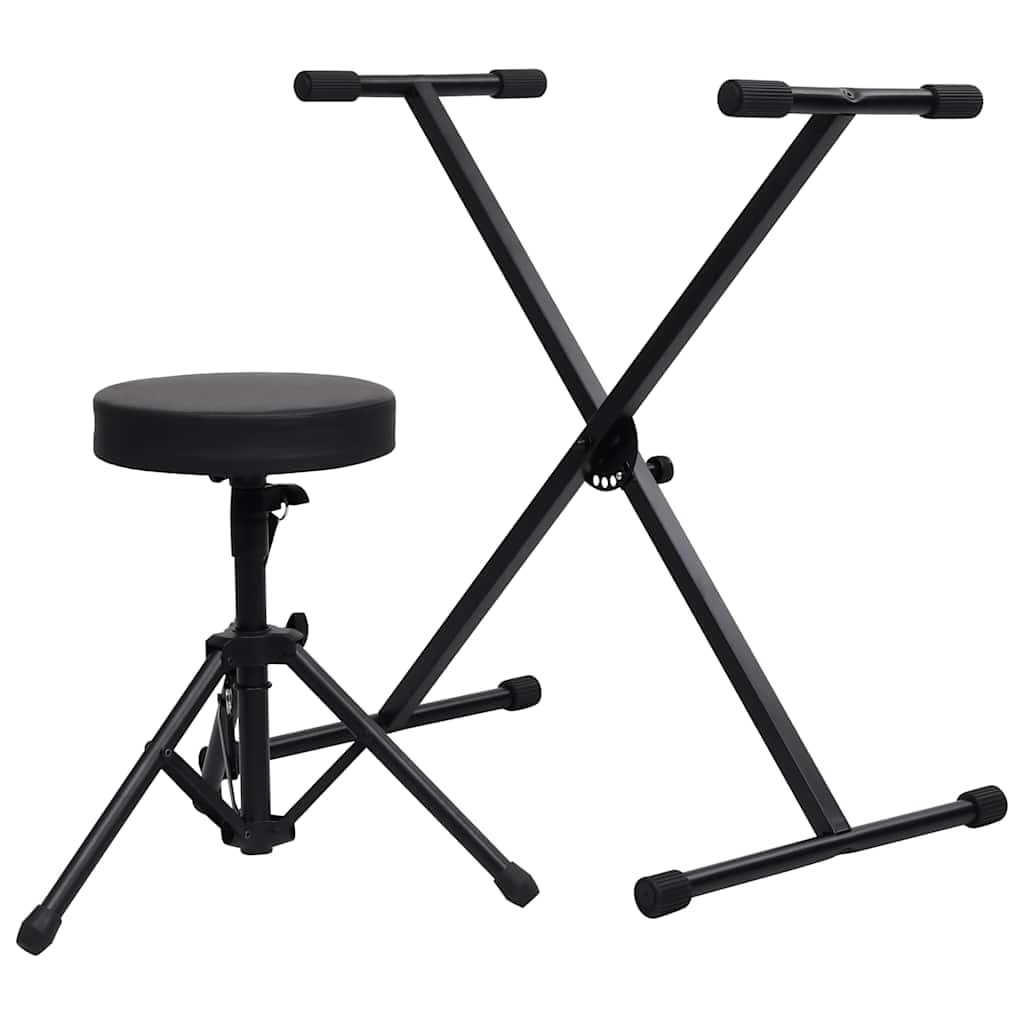 Set di supporto per tastiera e sgabello, supporto per pianoforte regolabile in altezza con sedile imbottito, treppiede per tastiera in acciaio per musicisti, nero