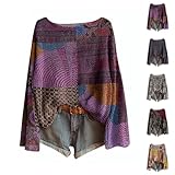 HUIFUAO - Suéter Bohemio para Mujer, Talla Grande, Vintage, Bohemio, gráfico, suéter de Punto étnico, de Manga Larga, suéter Elegante y Ligero, Z03 Púrpura, L