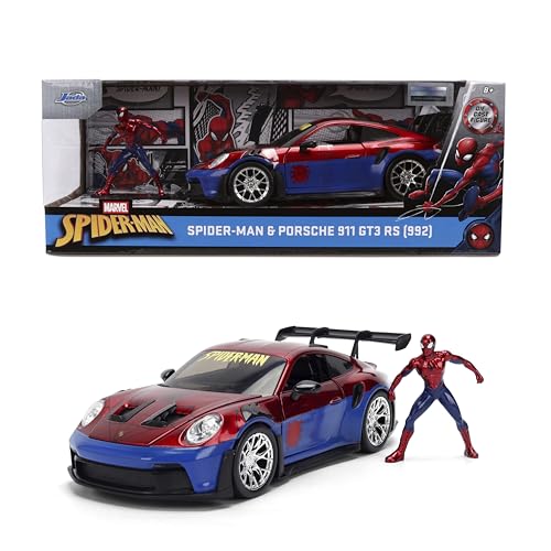 Jada Marvel Spider-Man Porsche 911 GT3 RS Die-Cast Car with Figure 1:24 Scale Vehicle – Hollywood Rides Toys