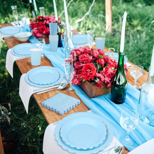 NatNarr 125 StüCk Partygeschirr Set für 25 Gäste, Partygeschirr Blau inklusive Geburtstag Teller Set, Becher, Servietten und Papierstrohhalme für Geburtstag Hochzeiten Babypartys