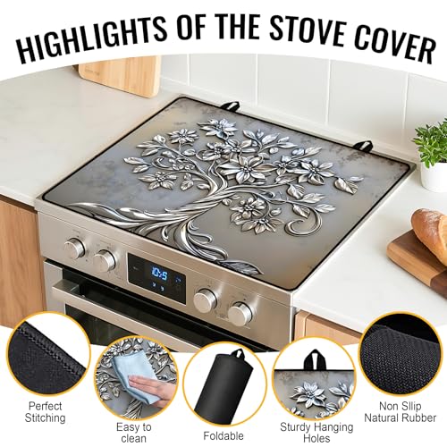 Image of Stove Top Cover for Electric Stove,Glass Stove Top Cover, Heat Resistant Glass Cooktop Cover, Stovetop Protector, Kitchen Decor, Dish Drying Mats Cover for Ceramic Washer Top 28.5x20.5 inch