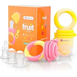 Chupa Chupete Chupete fruta bebe de NatureBond (2 piezas), mordedores bebes | Además incluye bolsitas de silicona de todos los tamaños (Rosa y amarilla)