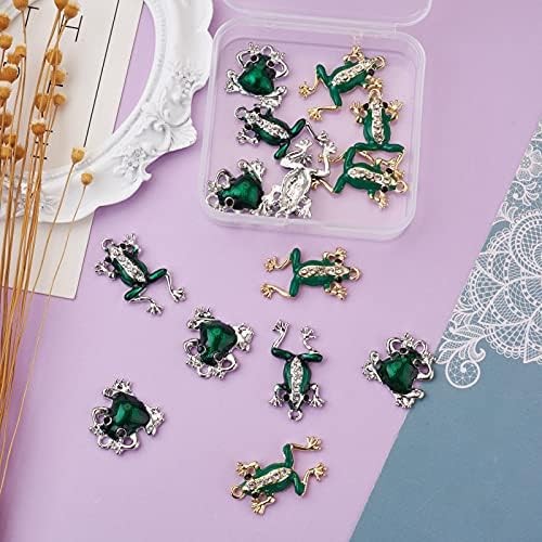 Cheriswelry 18pcs Alloy Enamel Frog Pendants Crystal Rhinestones Metal Animal Dangle Charms for DIY Jewellery Necklace Bracelet Earring Making