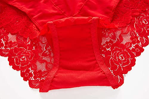 Confonze Lace Underwear For Women Sexy Floral Lace Panties Mesh Hipster High Waist Briefs (Red-8009, Large) #TOP5