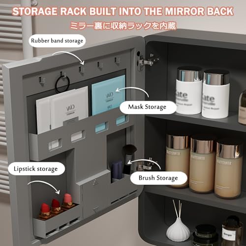 Wall Mounted Bathroom Cabinet with Mirror, Demisting Design, Aluminum Alloy Storage Cupboard, Large Capacity Shelving Unit (White, 39.4" x 27.5")