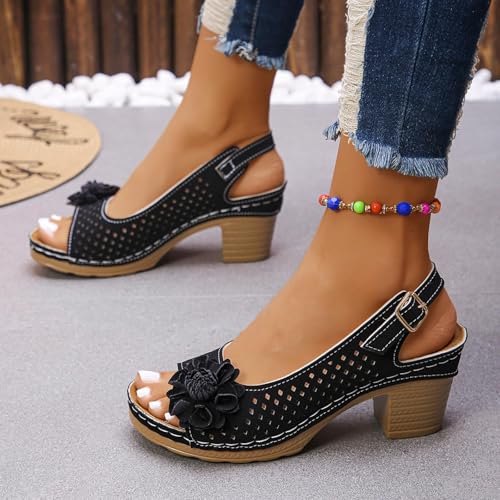 Women's Sandals Summer Open Toe Ankle Buckle Heel Cut Out Vamp Peep Toe Sandals Slingback Casual Solid Color Hollow Out Floral Sandal Dressy Wedding Dance Shoes 20252