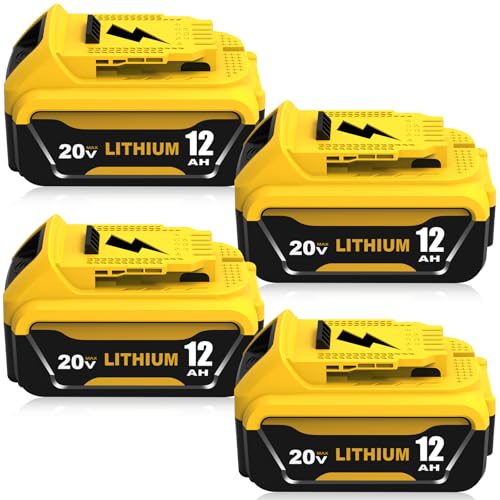 4 Pack 12000mAh High Capacity Replacement for Dewalt 20V Battery Compatible with Dewalt 20 Volt Lithium Battery Max DCB200 DCB201 DCB203 DCB204 DCB206 DCB207 DCB181 DCB180 Series Tools (Yellow)