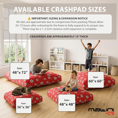 Image of Matini Home Sensory Crash Pad - Non Slip Bottom, Soft Fabric Sensory Pads, Landing Mat for Jumping, Relaxing & Play - 48 inch x 48 inch, Red Soccer Ball