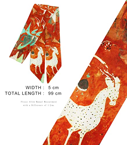 Women's Chinese Classic Style Printed Slim Bandeau Neckerchief Hair Tie Handbag Handle Ribbon Skinny Scarf3