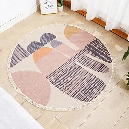 Non Slip Low Pile Desk Chair Mat for Hardwood Floor Carpets,Decorative Round Rug with Tassels,Anti-Slip Multi-Purpose Chair Protector for Computer Rolling Chair,Chair Carpet