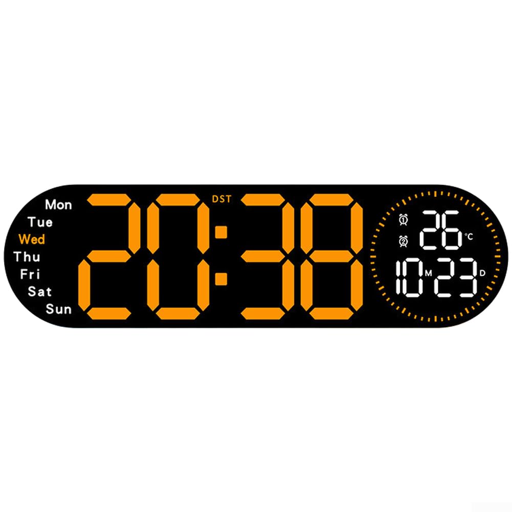 Horloge murale numérique LED orange grand écran munie d'un minuteur moderne