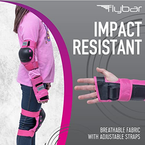 Image of Flybar Knee and Elbow Pads, Wrist Guards Protective Safety Gear Set - Multi Sport Protection For Skateboarding, BMX, Pogoing, Inline Skating, Scooter - Kids, Teen & Adult Sizes (Pink, Large)