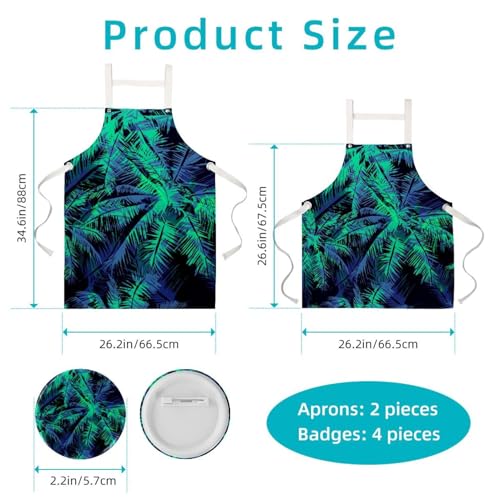 Lot de 2 tabliers de cuisine motif palmier tropical avec broches