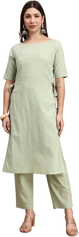 Idalia Women's Cotton Slub Straight Kurta with Pants