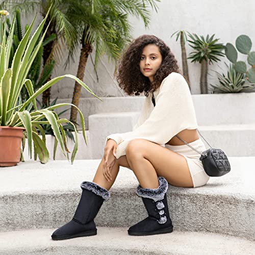 Hstylish Women's Classic Fur Lined Tall Mid Calf Boots Warm Winter Snow Shoes With Decorative Buckle Straps, Size 8, Black 39 #TOP7