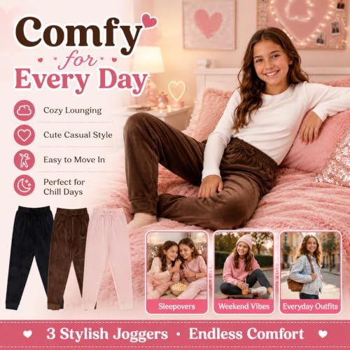 Image of BTween Girls 3 Pack Velour Jogger Pant Set Solid, Tie Dye or Camo Sweatpants for Girls