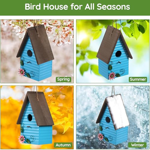 handrong Bluebird Houses for Outside,Blue Bird Houses for Outdoors,Hanging Birdhouses for Outdoors,Wooden Hummingbird House for Outside,Country Style Bird Nest Box,Yard Decorative Gift for Bird Lovers