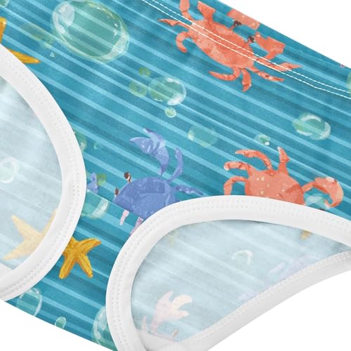 Wusikd Colorful Crabs Starfish Girls' Underwear Cotton Blue Stripe Girls Briefs Soft Toddler Underwear 2T4