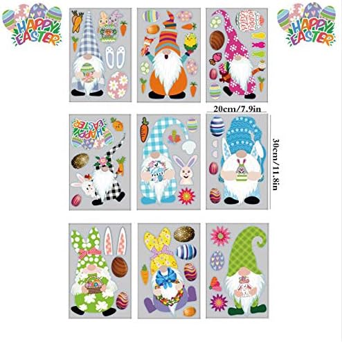 Easter Window Stickers Decoration, 9 Sheets Easter Gnome Window Stickers,Eggs Carrot Rabbit Flowers Decor for Easter Party Supplies, Office, School, Party Supplies