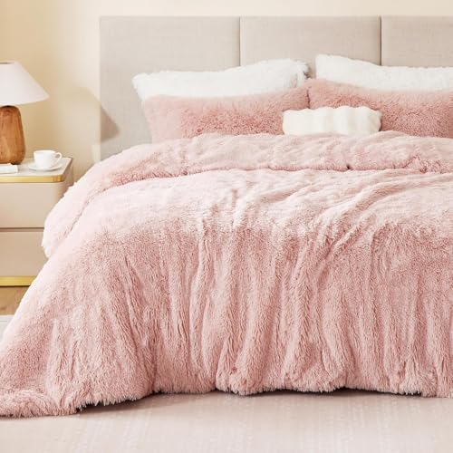 Sacebeleu Plüsch Bettwäsche Set 220x240cm Altrosa Rosa Warme Winter Flauschig Flanell Biber Mädchen Bettbezug Deckenbezug mit Reißverschluss und 2 Kissenbezug 80x80cm Doppelbett