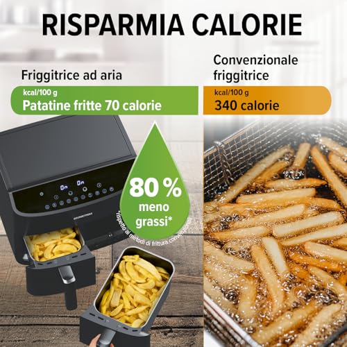 GOURMETmaxx Friggitrice a doppia camera 2x3,5L, nero | Airfryer + zone di cottura sincronizzate, funzione timer e display touch | Frittura a risparmio energetico | 10 Programmi | 2400 W - 10
