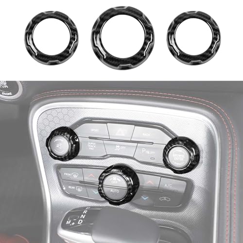 DSWSQ 3pcs Carbon Fiber ABS Air Conditioner AC Volume Switch Knob Ring Button Trim Cover for Dodge Charger 2011+/Challenger 2015+/RAM 2012-2017/Durango 2016-2022/Chrysler 300C 2011+
