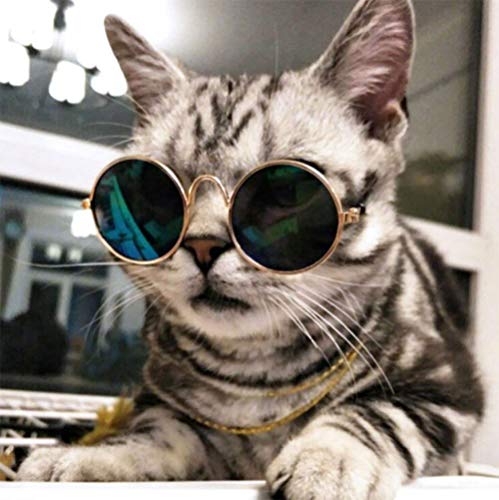 Cydnlive Cool Stylish and Funny Cute Pet Sunglasses Classic Retro Circular Metal Prince Sunglasses for Cat,Chihuahua or Small Dogs (Color May Vary)