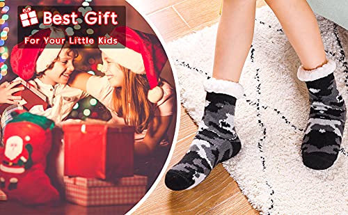 Kids Boys Girls Fuzzy Slipper Socks Soft Warm Thick Fleece Lined Christmas Stockings For Child Toddler Winter Home Socks (Black Camouflage, 8-12 Years) #TOP5