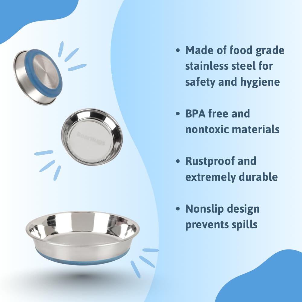 BearHugs Stainless Steel Pet 240 ml Bowl for Dogs & Cats | Anti-Skid Non-Slip Food & Water Bowl | Rust Resistant, Durable & Easy to Clean | Puppy & Kitten Feeding Bowl 1