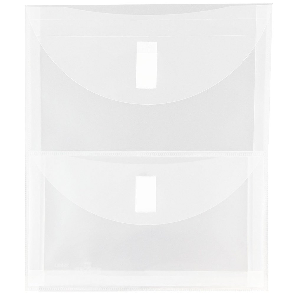 JAM PAPER Plastic Multi Pocket Envelopes with Hook & Loop Closure - 2 Pockets - Letter Open End - 9 3/4 x 11 1/2- Clear - 12/Pack