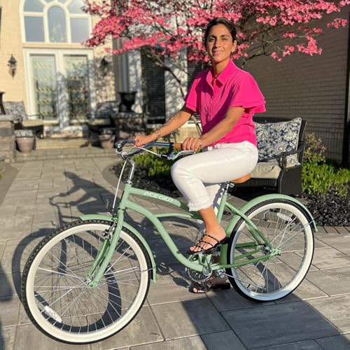 Image of ACEGER Girls Beach Cruiser Bike for Kids 5-13 Years Old, 16 inch 18 inch 20 inch 24 inch Single Speed Kids Bicycle Included Coaster Brake, Front and Rear Reflectors, 24 inch 7 Speeds with Dual Brakes