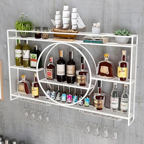 Étagère à vin murale avec support verres et LED pour cuisine