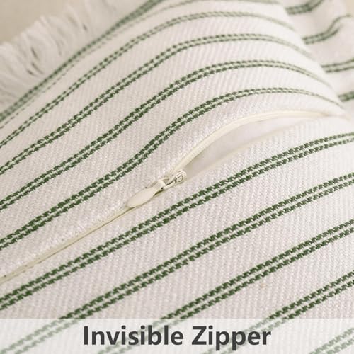 Image of ZWJD Throw Pillow Covers 24x24 Set of 2 Striped Pillow Covers with Fringe Chic Cotton Decorative Pillows Square Cushion Covers for Sofa Couch Bed Living Room Farmhouse Decor, (Olive Green)