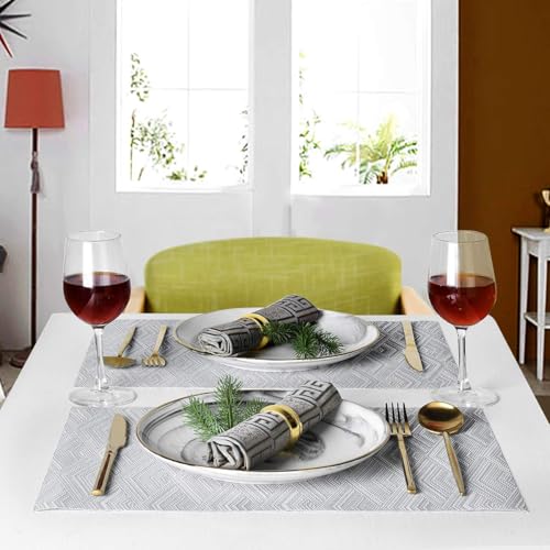 Image of YELONA Placemats for Dining Table - Heat Resistant, Non-Slip & Washable PVC Vinyl Table Mats - Set of 6, 45 x 30 cm (Grey & Black)