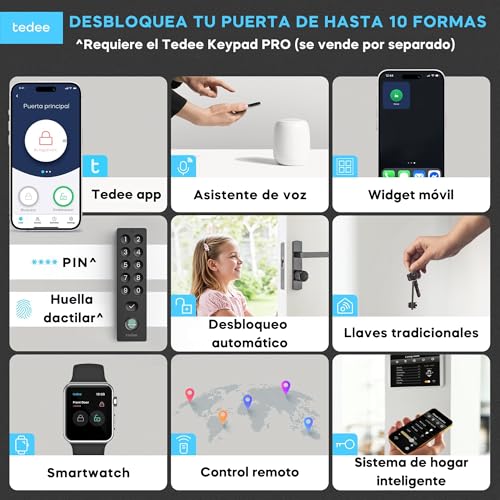 tedee GO2 Alu Cerradura inteligente con WiFi y Bluetooth aplicación para Acceso Remoto, Cerradura Inteligente con Desbloqueo automático Alexa Google Smart Home - imagen 2