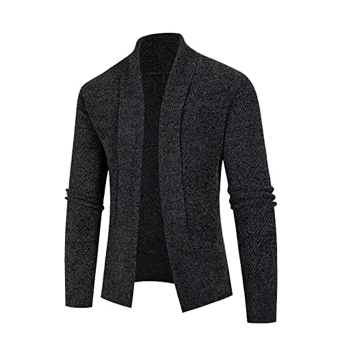 Manteau tricot épais homme col montant couleur unie gris XXL haut de gamme