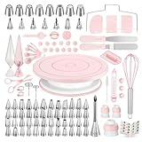 Kootek 158 Pcs Cake Decorating Kit with Cake Turntable, 64 Piping Tips, 50+2 Pastry Bags, Frosting Spatulas, Leveler, Scrapers, Fondant Molds, and More Baking Supplies Decorating Tools