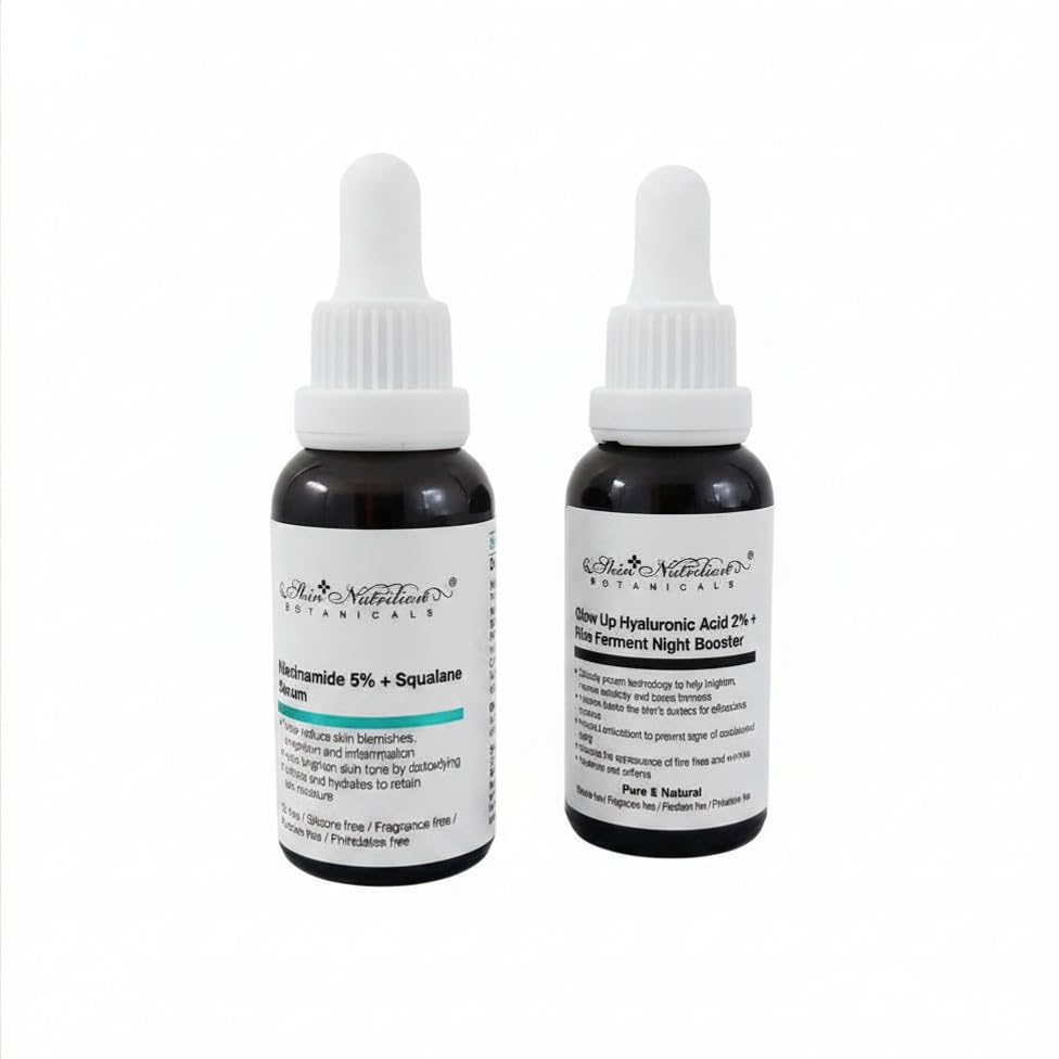 Skin Nutrition Botanicals Niacinamide 5% + Squalane Serum and Hyaluronic Acid 2% + Rice Ferment Night Booster, Fragrance Free, 2 Pack